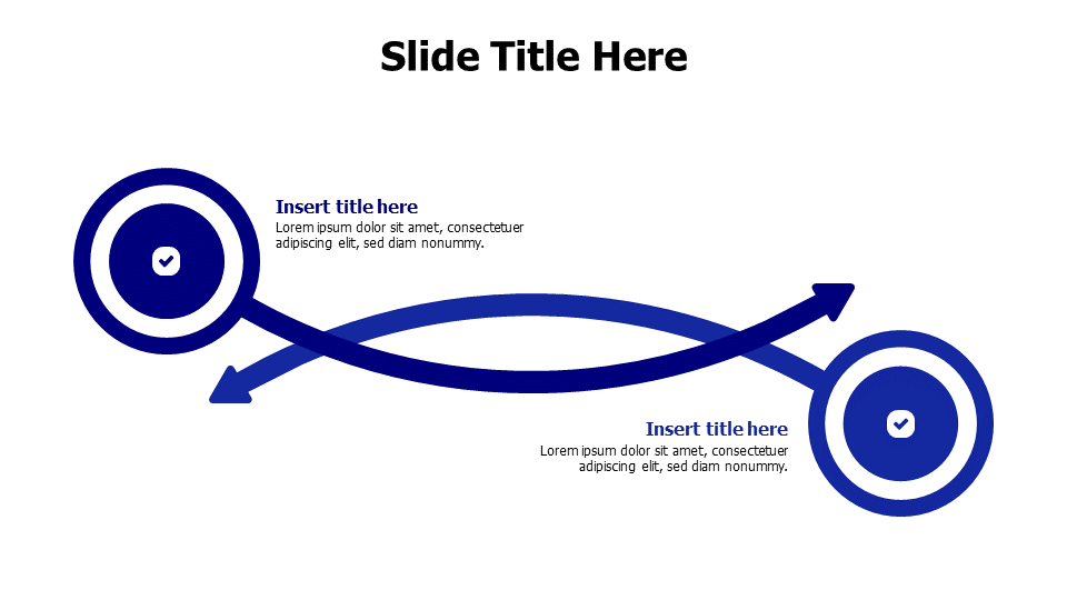 2 points opposite colored arrows with icons infographic