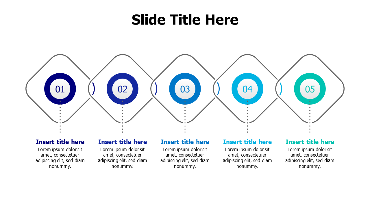 5 diamond shapes with circles infographic