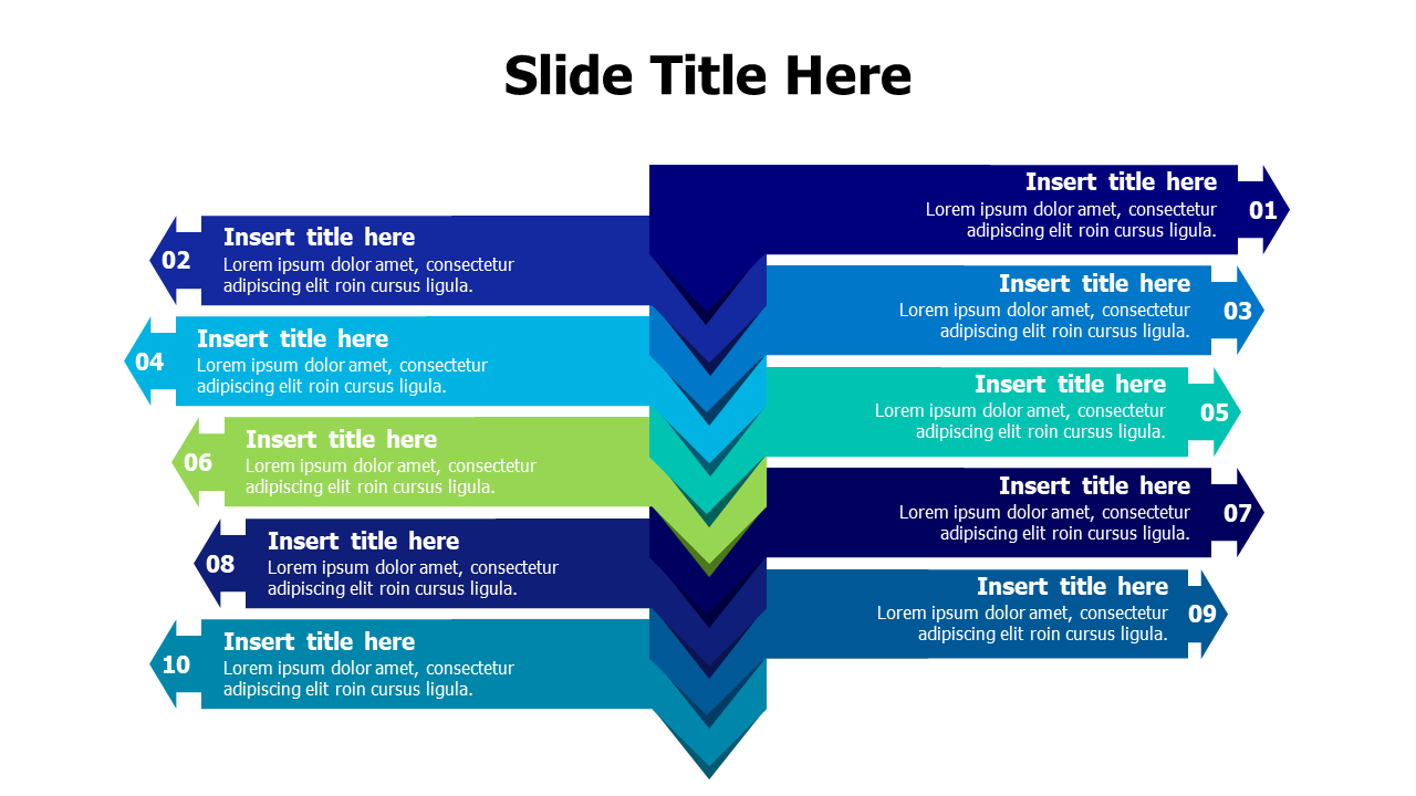 10 points overlayed arrows with shadows infographic