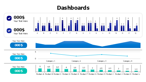 4 horizontal charts with icons dashboard-8096 Infographics & Slides ...