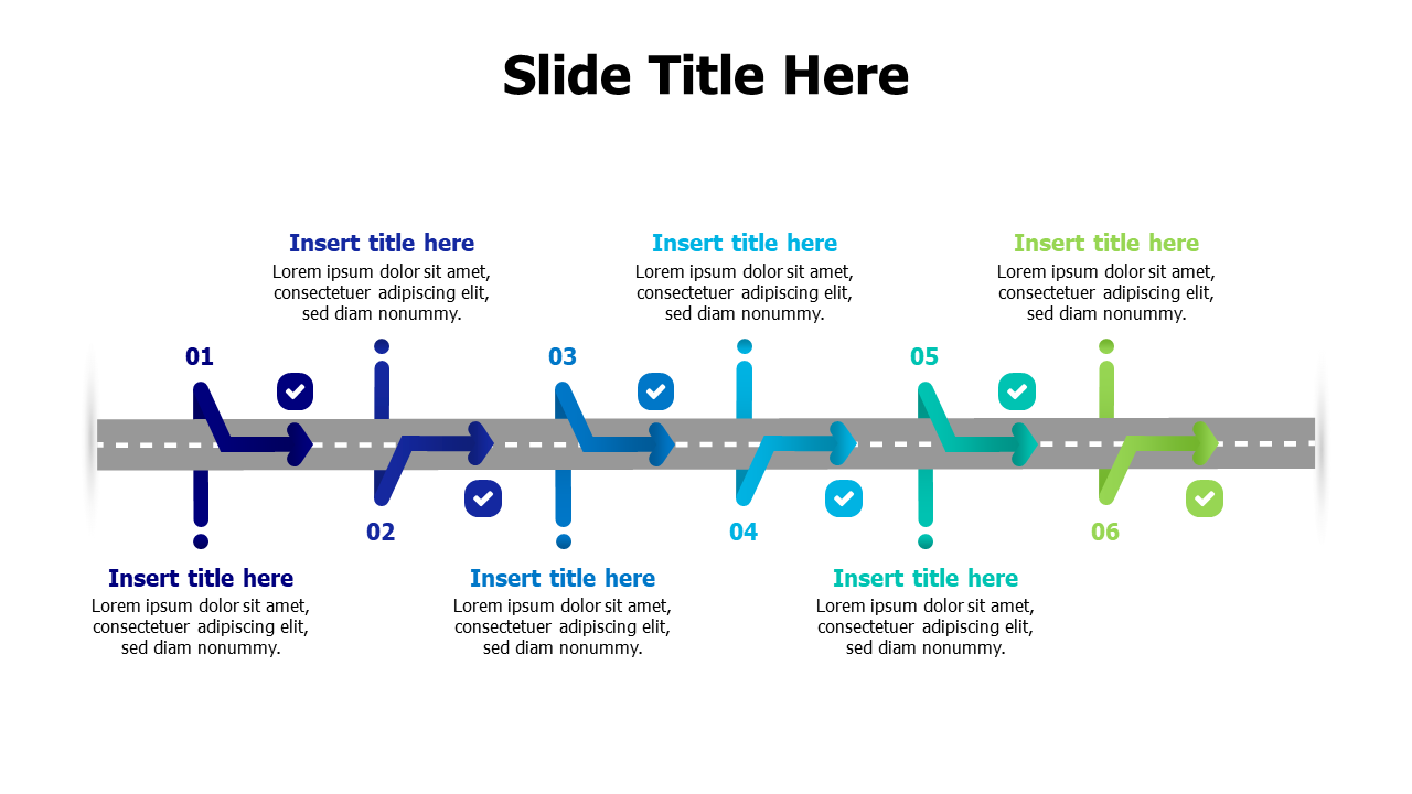 6 points roadmap infographic with arrows PowerPoint Template