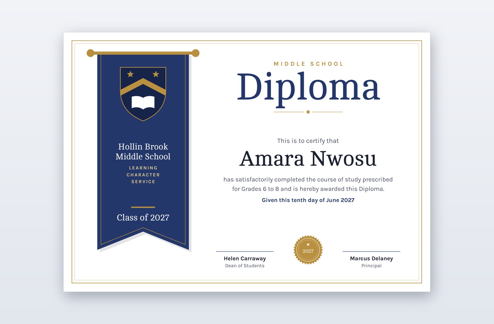 Free Middle School Diploma Template – Clarion | PPT-Design