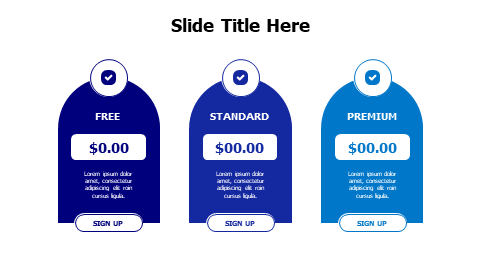 3 pricing plans colored curved shapes