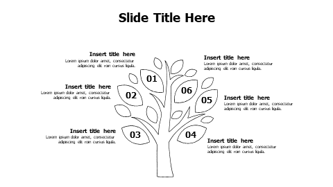 6 points outline tree infographic with numbers