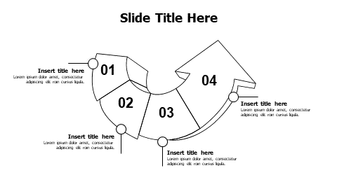 4 points curved outline arrow with numbers infographic PowerPoint Template