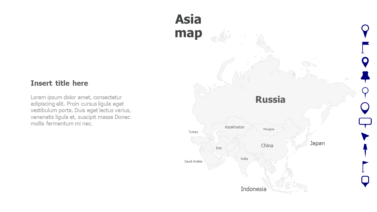 Map,Editable map,pins,countries,counties,infographics,continent,powerpoint,powerpoint infographics,Google slides,Keynote,Asia map