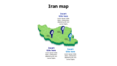 3D Iran map with location pins