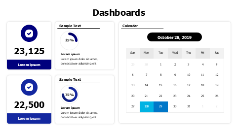 Doughnut charts dashboard with calendar