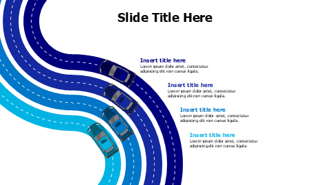 4 colored wavey roadmaps with cars infographic