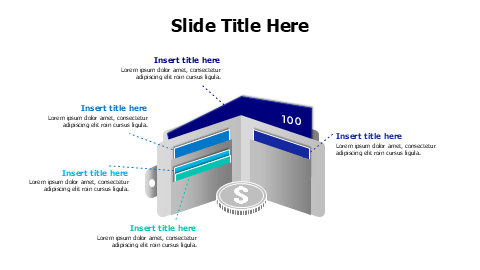 5 points 3D wallet with cards infographic