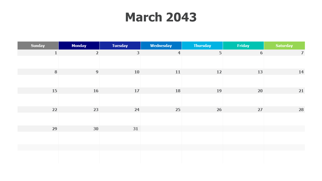 March 2043 calendar