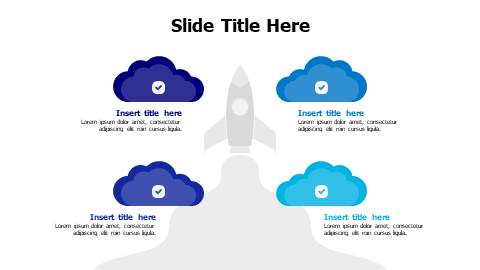 4 points colored clouds with launching rocket infographic