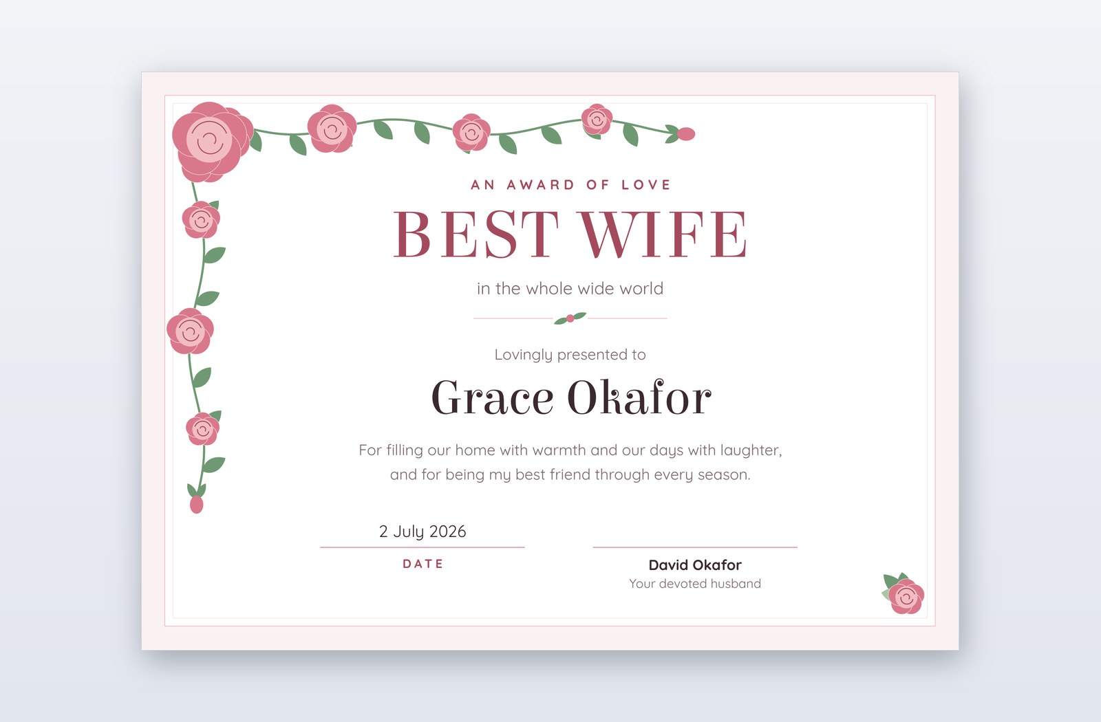 Free Best Wife Award Template – Eglantine | PPT-Design