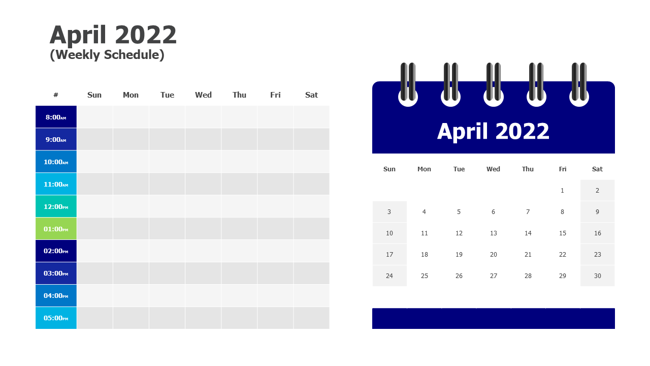 Calendar,April 2022,weekly schedule