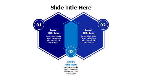 3 points hexagon shapes with shared area infographic