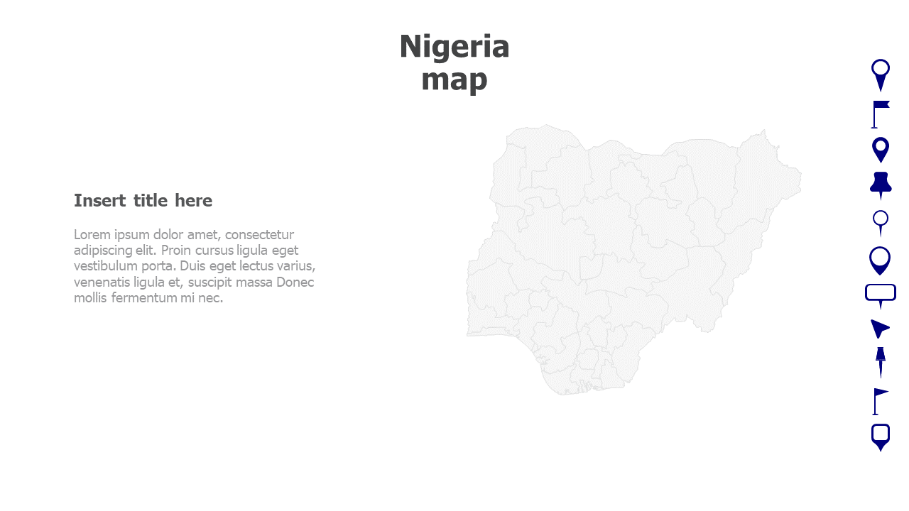 Map,Editable map,pins,countries,counties,infographics,continent,powerpoint,powerpoint infographics,Google slides,Keynote,Nigeria map