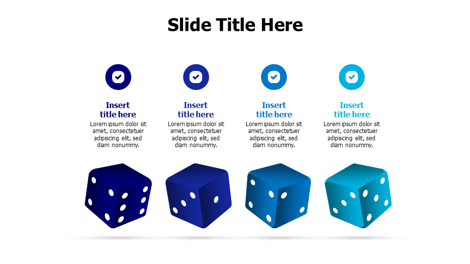 4 points 3D colored dices infographic with icons