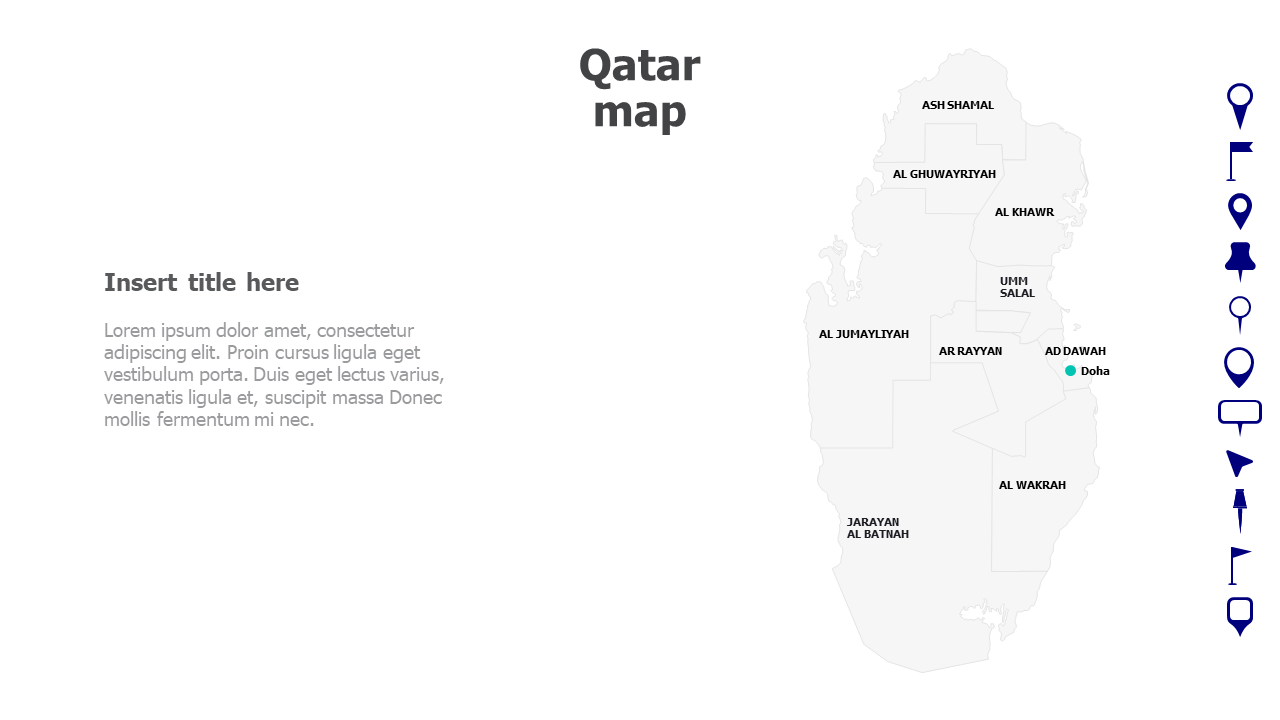 Map,Editable map,pins,countries,counties,infographics,continent,powerpoint,powerpoint infographics,Google slides,Keynote,Qatar map
