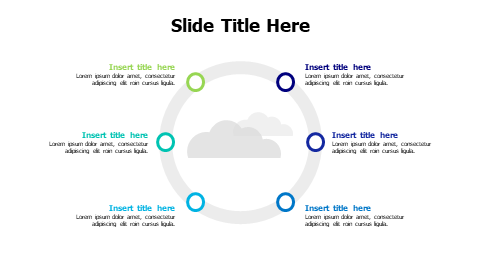 6 points colored circle around clouds infographic