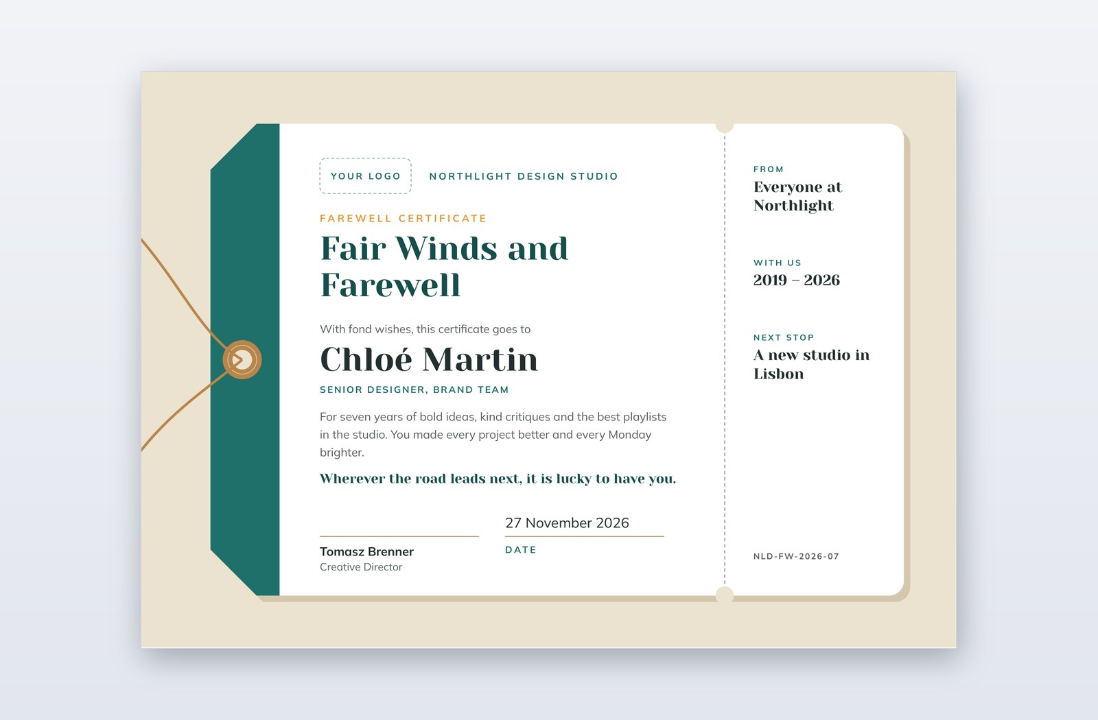 Free Farewell Certificate Template – Wayfarer | PPT-Design