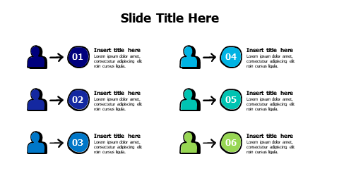 6 points colored doodle personas with numbers infographic