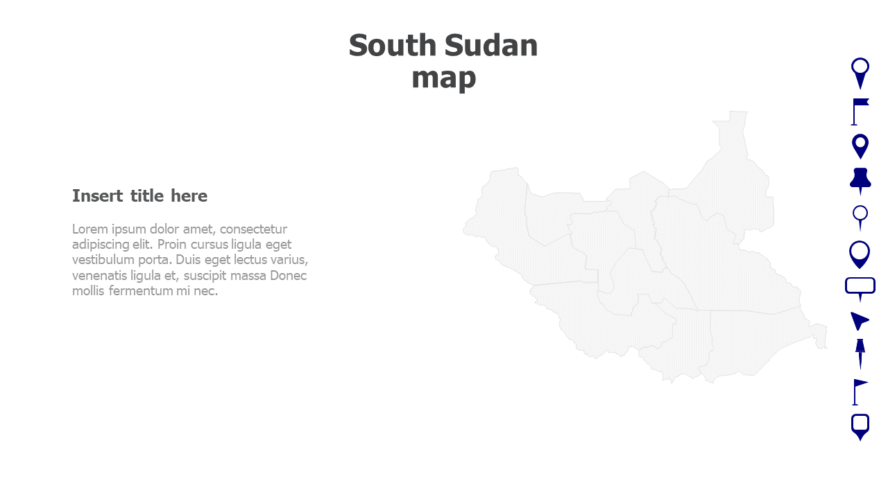 Map,Editable map,pins,countries,counties,infographics,continent,powerpoint,powerpoint infographics,Google slides,Keynote,South Sudan map