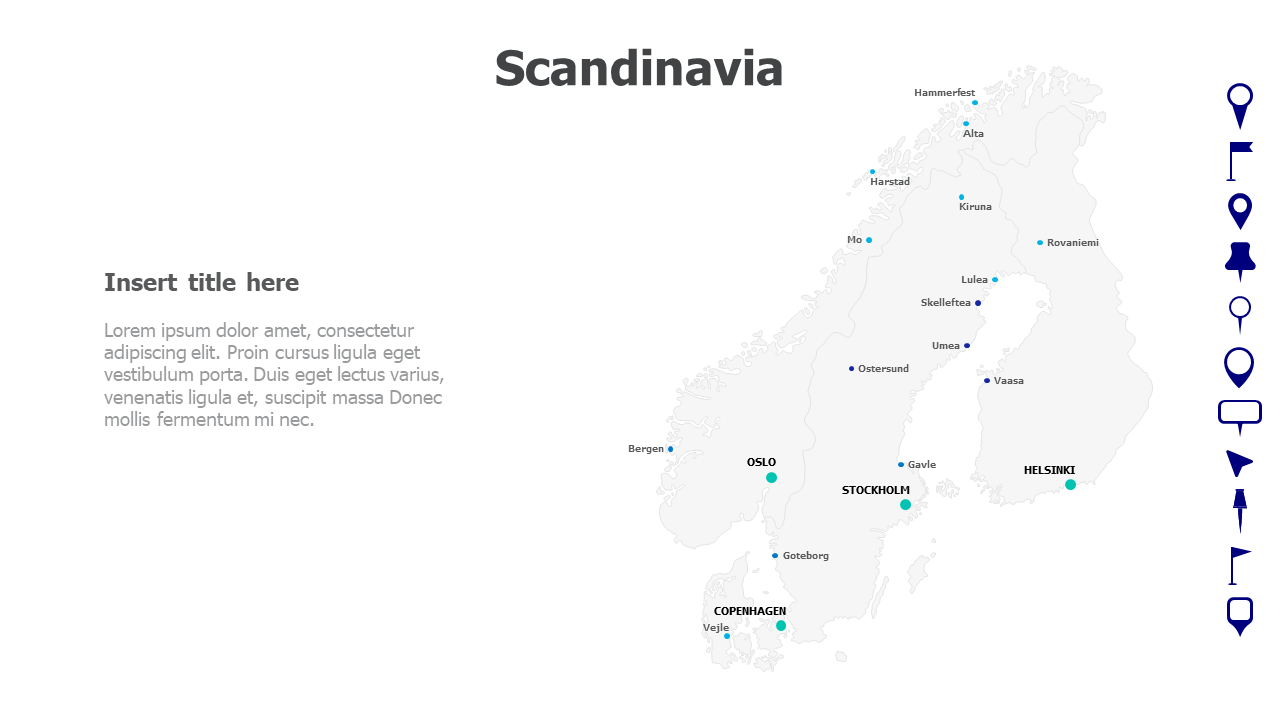 Map,Editable map,pins,countries,counties,infographics,continent,powerpoint,powerpoint infographics,Google slides,Keynote,Scandinavia 