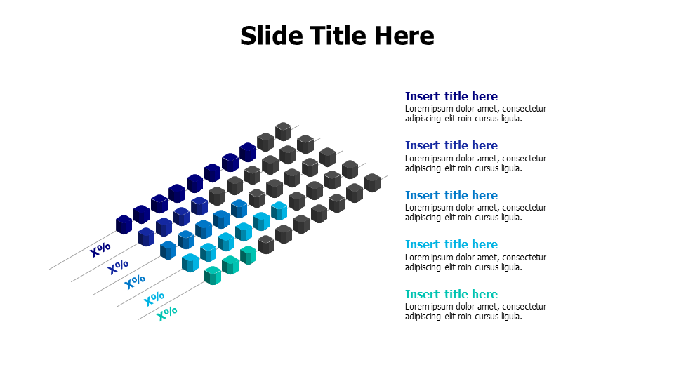 5 points 3D chart cube shabes infographic