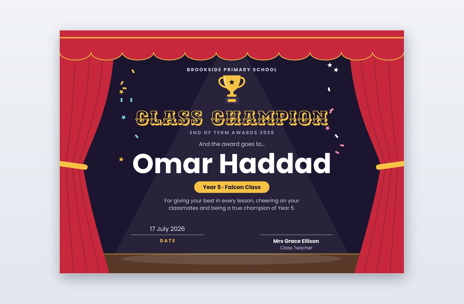 Free Class Champion Award Certificate Template – Drumroll