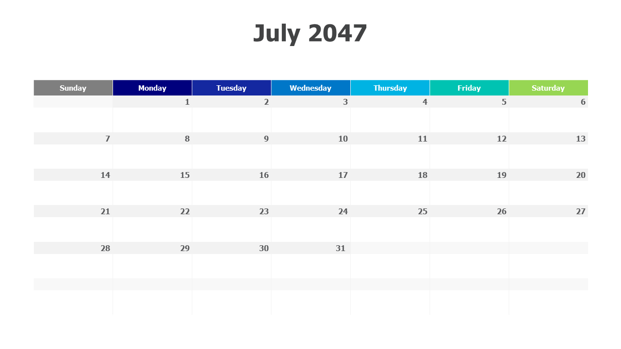 July 2047 calendar PowerPoint Template