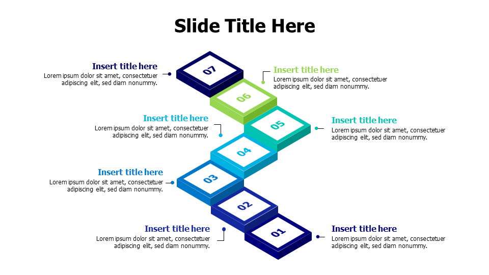 Process Step Block Design Seven Stage Isometric Block Process Diagram | PPT Design