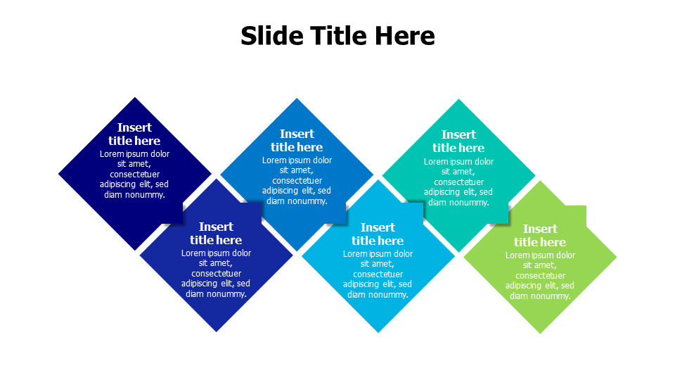 6 points rhombus colored shapes wih arrows infographic