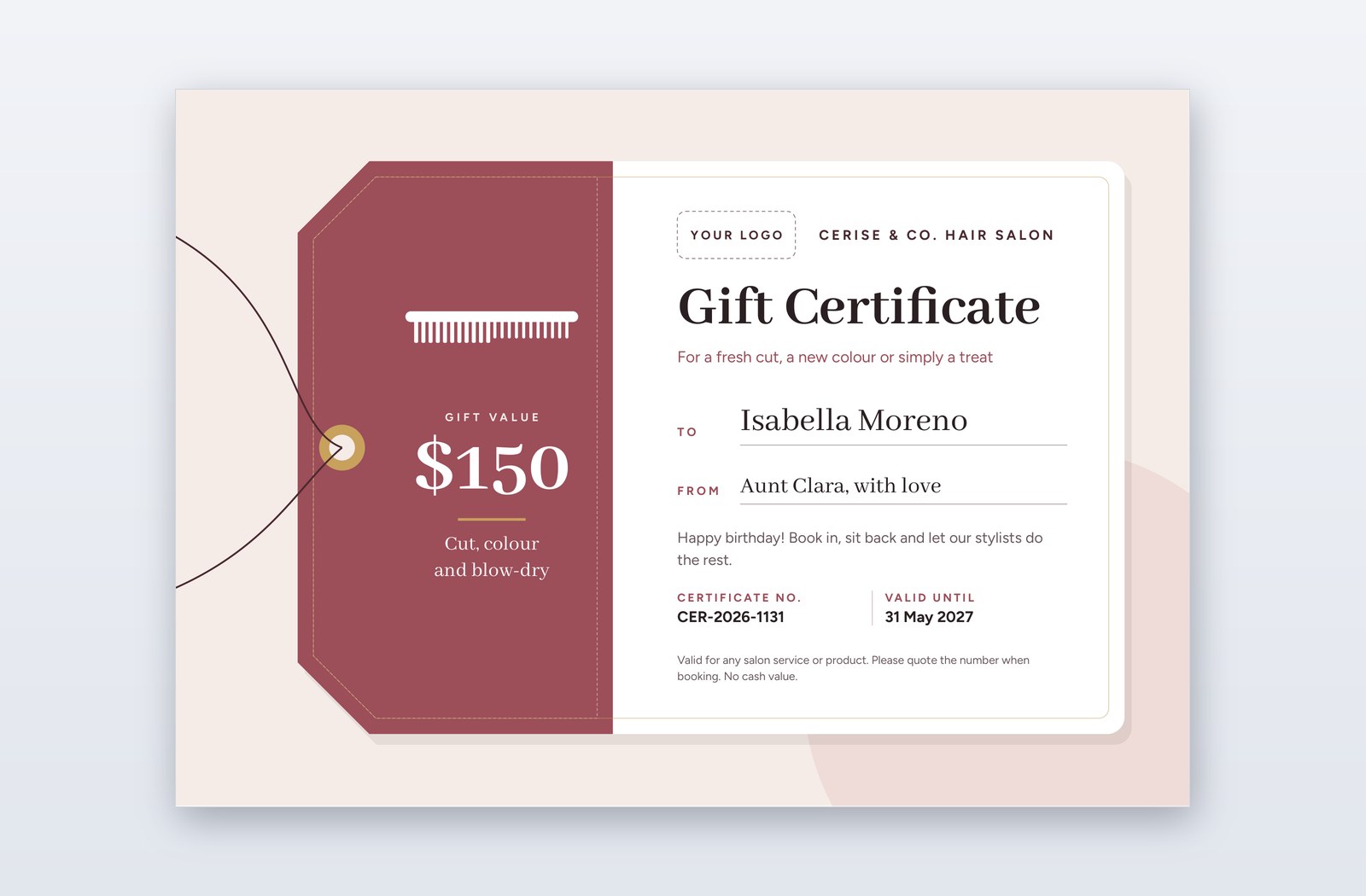 Free Salon Gift Certificate Template – Atelier | PPT-Design