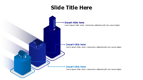 3 points 3D colored buildings with shadows infographic