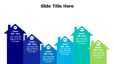 6 points colored horizontal homes infographic