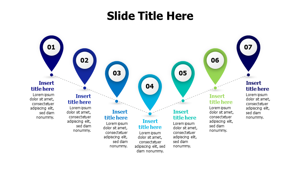 7 points location pins with numbering infographic Inforgraphics & Slides