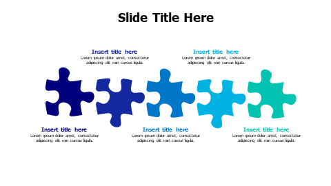 5 points horizontal seperated colored puzzle pieces infographic