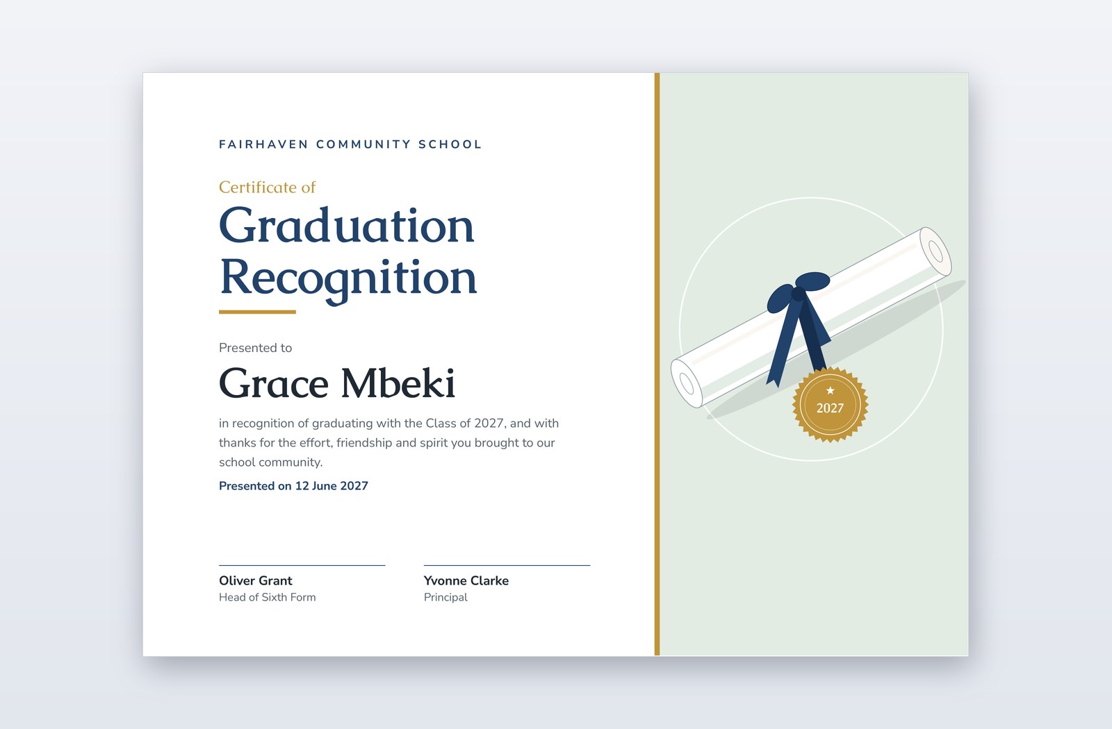 Free Graduation Recognition Certificate Template – Cachet