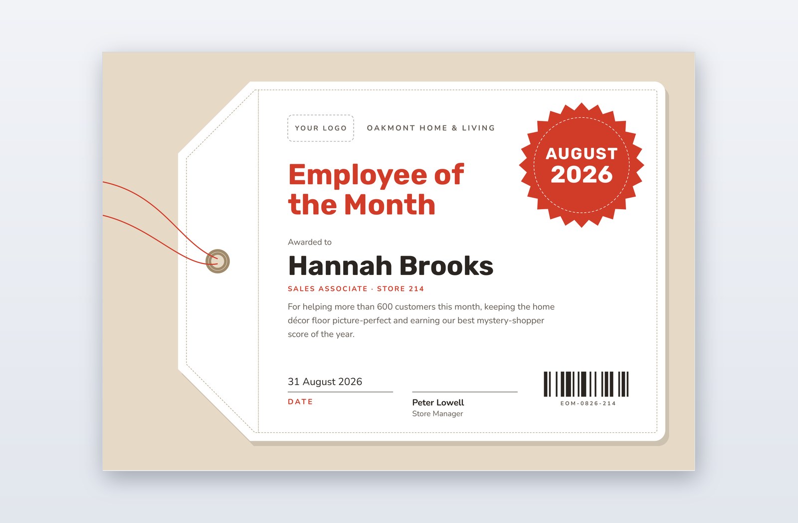 Meme Powerpoint Certificat d'employé du mois – modèle Swing Tag | PPT-Design