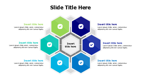 6 points rounded colored hexagons infographic