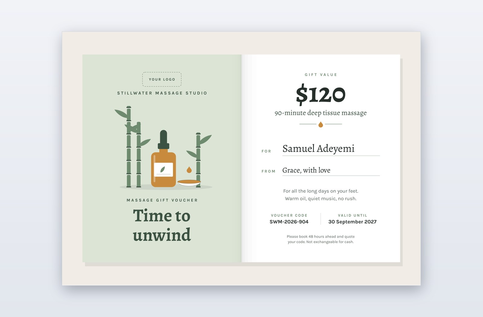 Free Massage Gift Voucher Template – Arnica | PPT-Design