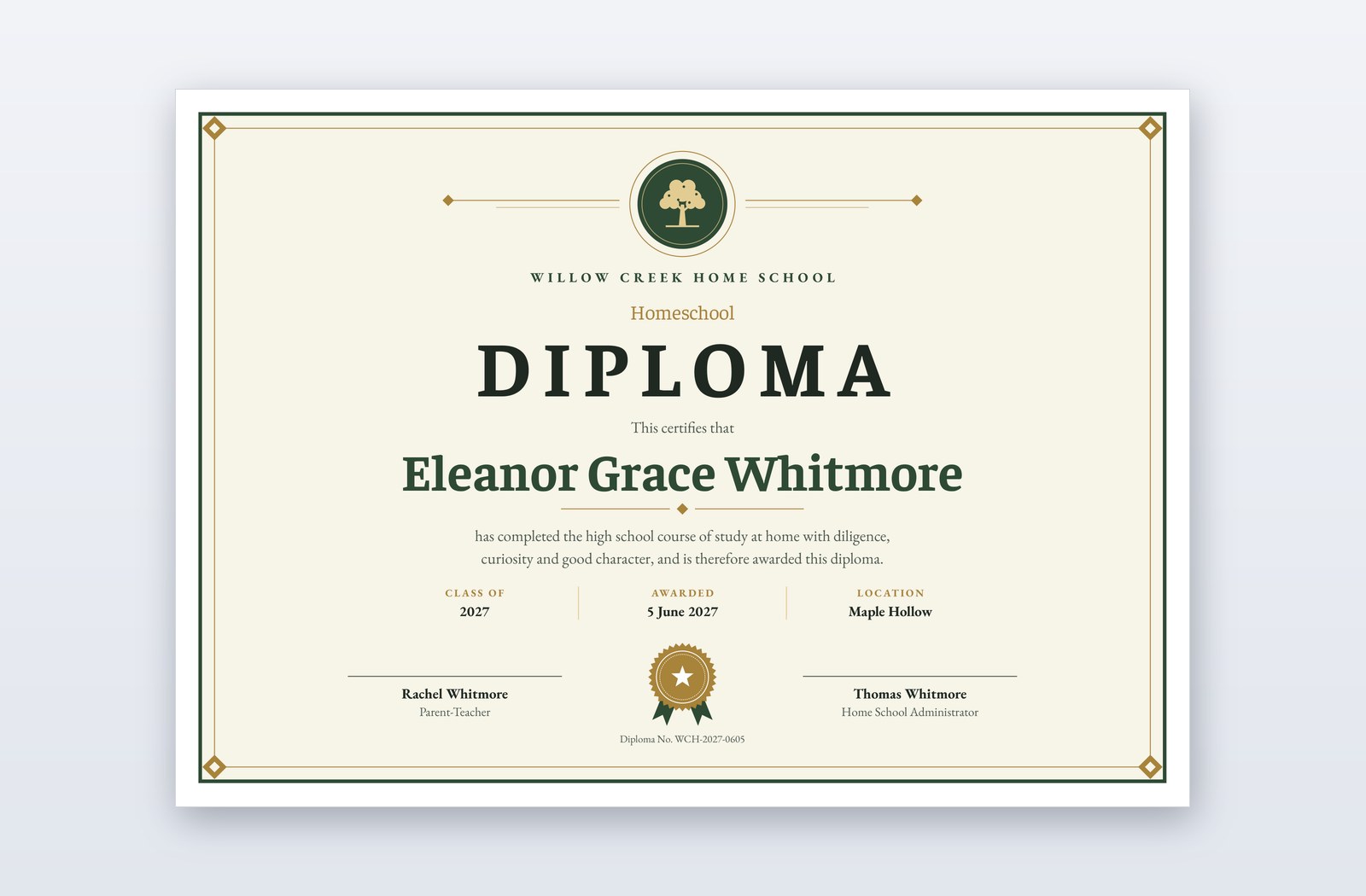 Free Homeschool Diploma Template – Grand Oak | PPT-Design