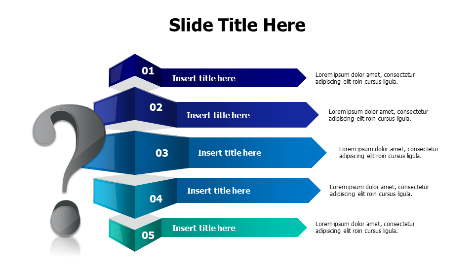 5 points infographic with 3D big question mark