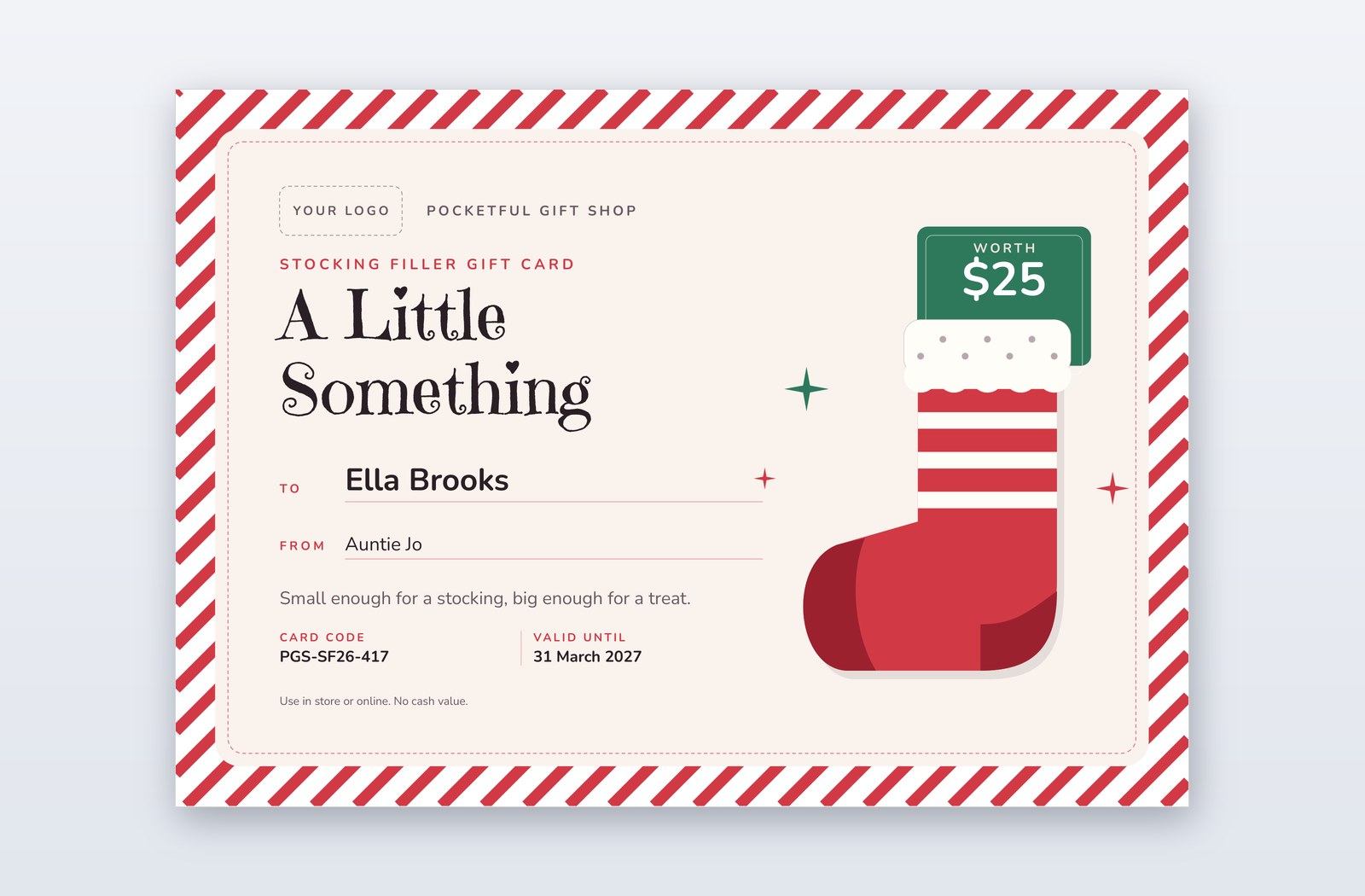 Free Stocking Filler Gift Card Template – Dinky | PPT-Design