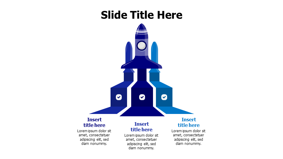 3 points colored rockets with stripes infographic