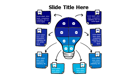 8 sticky notes with doodle bulb comparison infographic