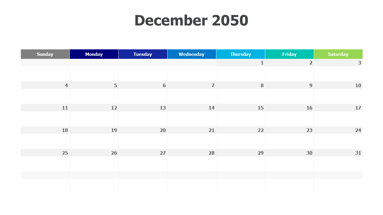 December 2050 calendar