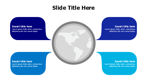4 points colored speech bubbles on earth map infographic
