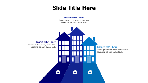 3 points colored houses with icons infographic