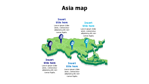 3D Asia map with location pins